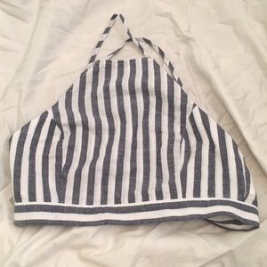 Two Piece Blue Striped Crop Top and Bottom